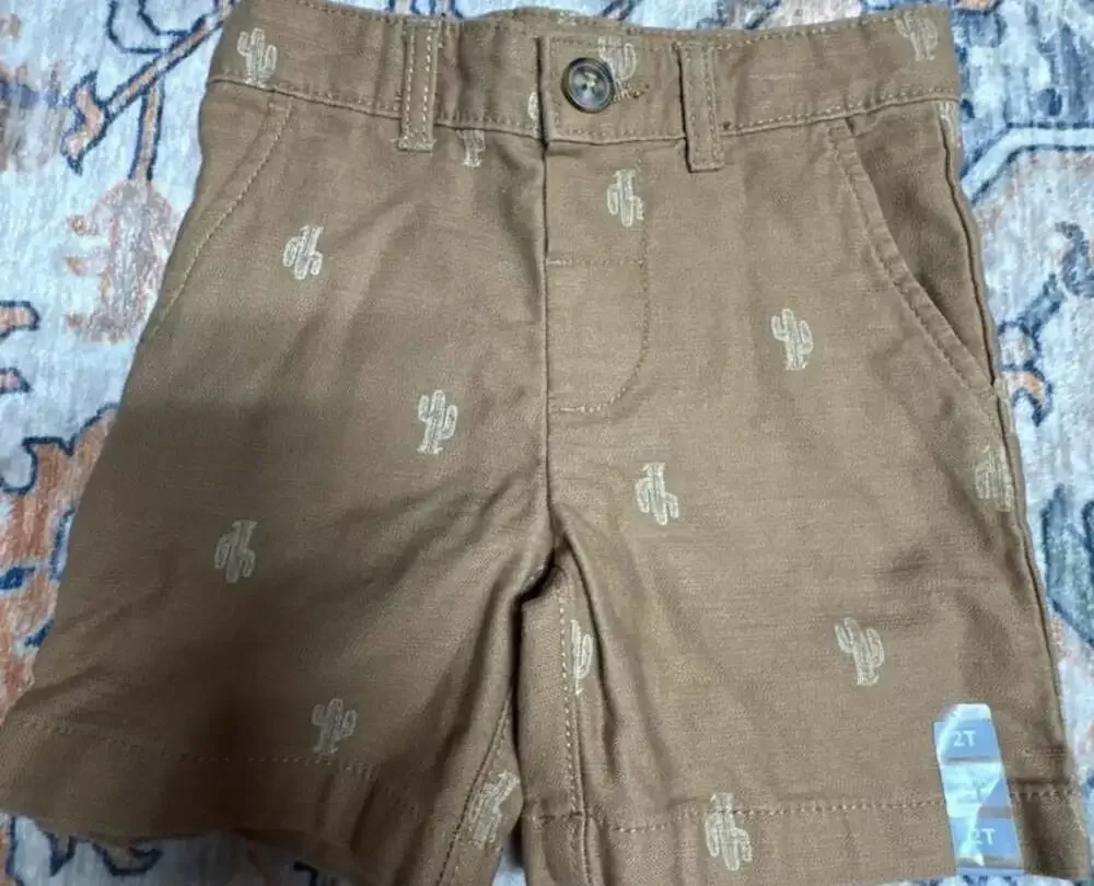 Carter's Toddler Boy's Khaki Cactus Embroidered Flat-Front Shorts, Size 2T